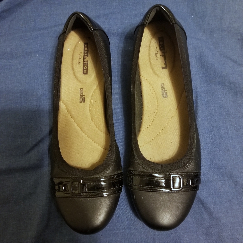 Clarks Leather Ballet Flats with Patent Detail